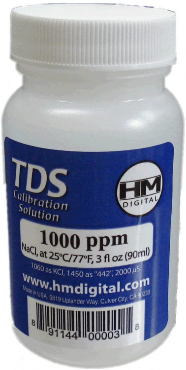 Калибровочный раствор HM Digital для TDS и EC метров (солемеров и кондуктометров) 1000 ppm (2000  µS). Емкость 88.7 мл
